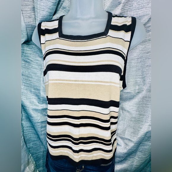 Croft & Barrow Black Tan Stripe Squareneck Knit Sweater Tank Top Shirt - X-Large - Picture 3 of 9